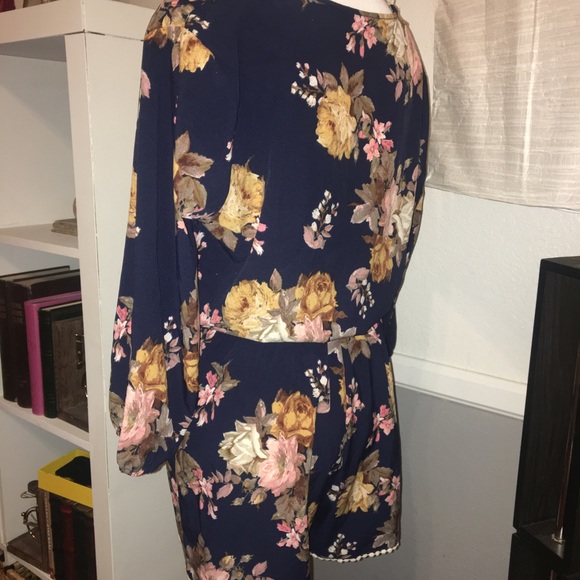 Navy Blue Floral Flower Jumper Romper Long Seeve - Picture 5 of 5